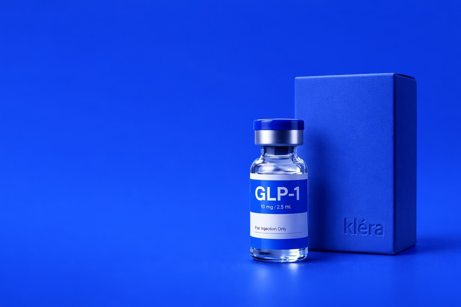 GLP-1 medication vial with klera packaging.